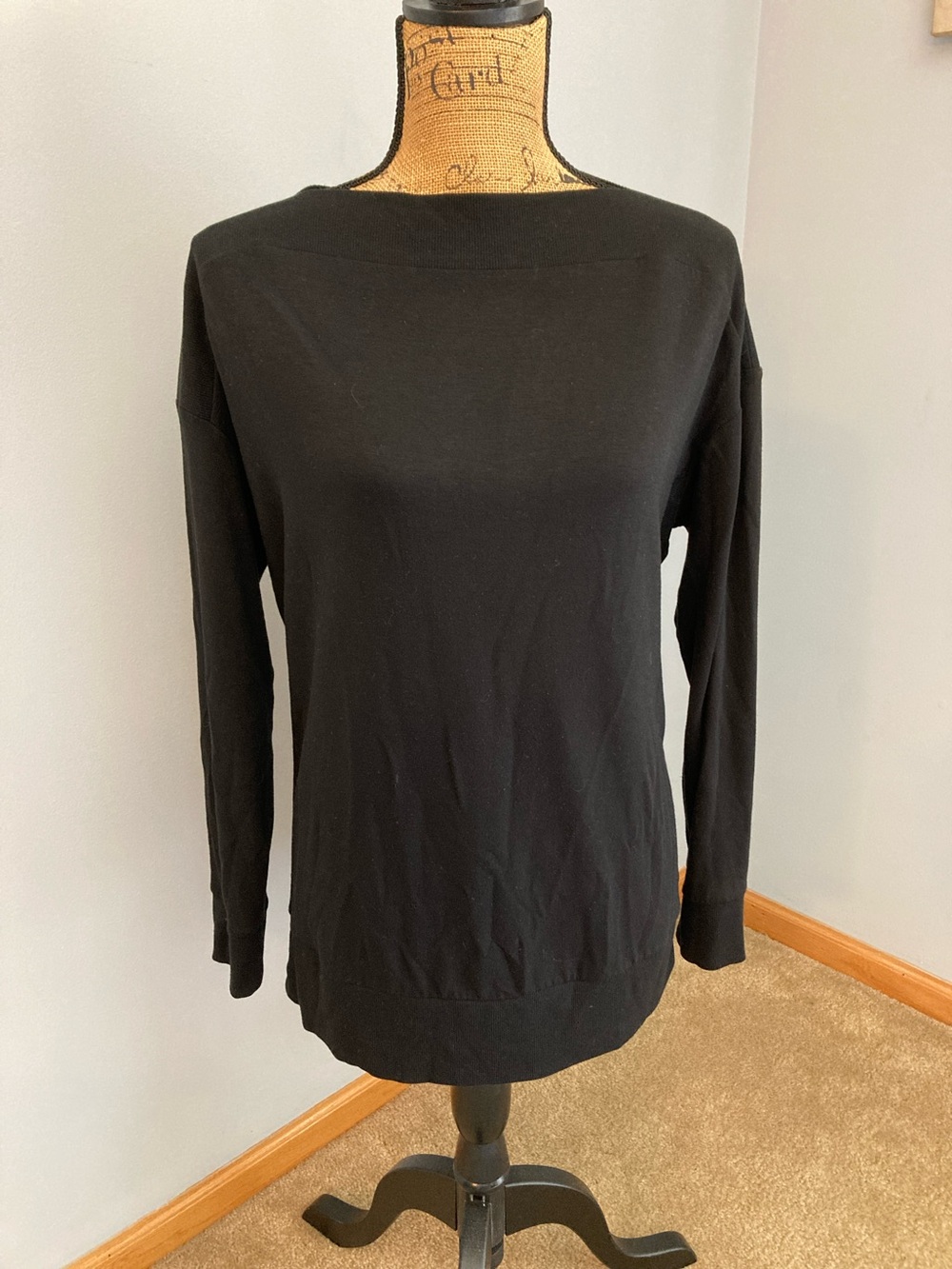 Lou & Grey Black Boatneck Long Sleeve Sweater Top Women Size Large
